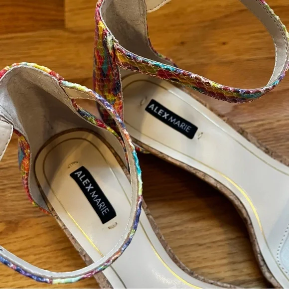 Alex Marie New In Box Multi-Color Cork Wedge Sandals w/Adjustable Strap - Picture 3 of 5